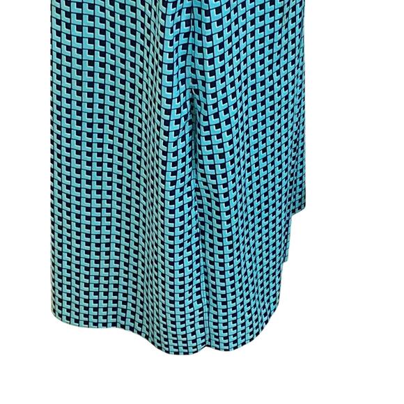 Michael Kors Navy & Aqua Geometric Print Dress, Size Large Elastic Tie Waist EUC - Picture 6 of 9